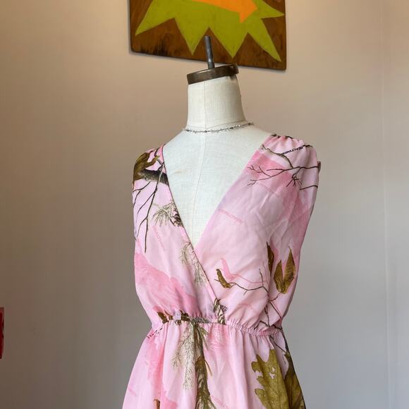 Y2K 2000s Pink RealTree by heartsoul Camo Sheer Mini Dress/Beach Cover up - Picture 3 of 7